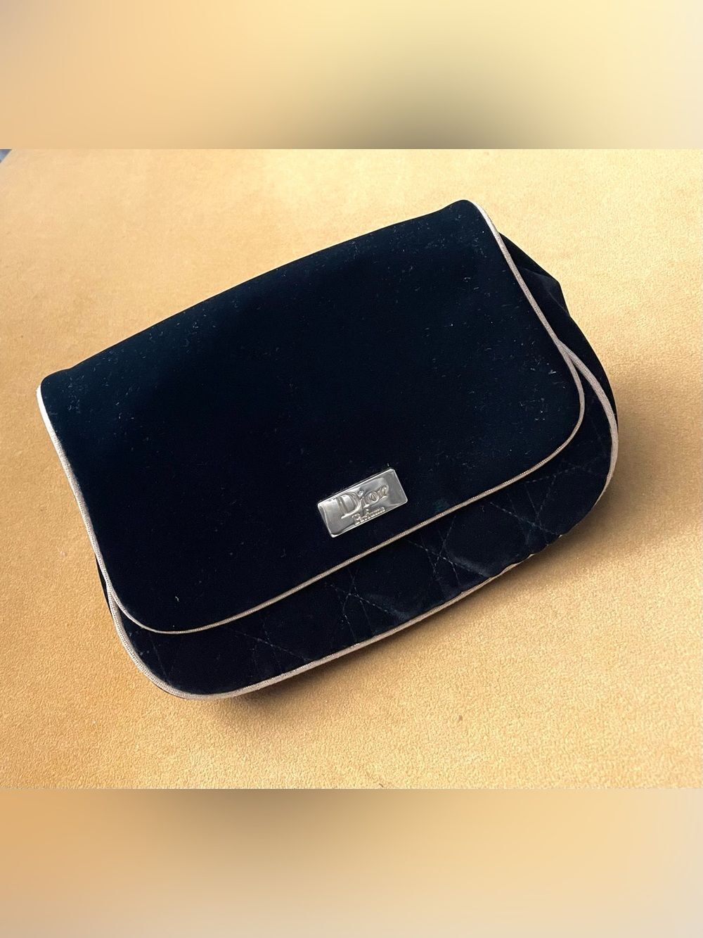 Dior Parfums black velvet cosmetic pouch bag